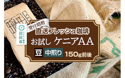 《受付焙煎》直送フレッシュ珈琲 お試し ケニアAA【豆／中煎り】約150g 珈琲倶楽部 沼田店
