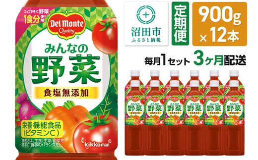 《定期便3ヶ月》デルモンテ みんなの野菜 900g 12本セット 食塩無添加