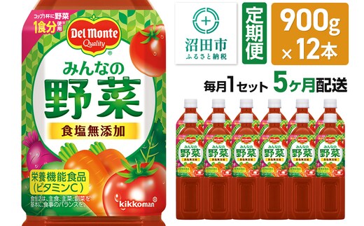 《定期便5ヶ月》デルモンテ みんなの野菜 900g 12本セット 食塩無添加