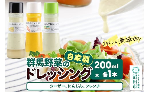 自家製・群馬産野菜で手作りドレッシング（シーザー、にんじん、フレンチ）200ml×各1本 泙川食品