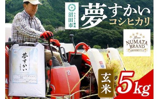 《令和8年産 新米予約》 沼田市産コシヒカリ（夢すかい）玄米 5kg [こしひかり コシヒカリ ゆめすかい ユメスカイ 夢すかい 玄米 お米 1回だけ 1回のみ 先行予約 新米 10月中旬以降発送]
