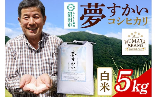 《令和8年産 新米予約》 沼田市産コシヒカリ（夢すかい）白米 5kg [こしひかり コシヒカリ ゆめすかい ユメスカイ 夢すかい 白米 精米 お米 1回だけ 1回のみ 先行予約 新米 10月中旬以降発送]