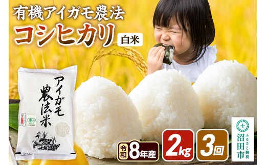 令和8年産【白米】《定期便3回》有機アイガモ農法コシヒカリ 2kg×1袋 金井農園 [こしひかり コシヒカリ 白米 精米 お米 毎月 定期 3か月 3ヵ月 3カ月 3ケ月]