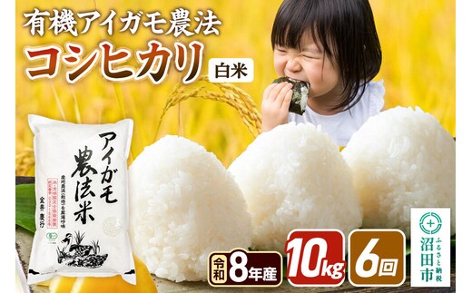 令和8年産【白米】《定期便6回》有機アイガモ農法コシヒカリ 10kg（5kg×2袋） 金井農園 [こしひかり コシヒカリ 白米 精米 お米 毎月 定期 6か月 6ヵ月 6カ月 6ケ月]