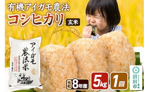 令和8年産【玄米】有機アイガモ農法コシヒカリ 5kg×1袋 金井農園 [こしひかり コシヒカリ 玄米 お米 1回だけ 1回のみ]