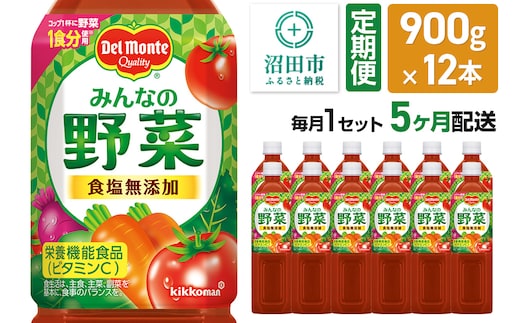 《定期便5ヶ月》デルモンテ みんなの野菜 900g 12本セット 食塩無添加