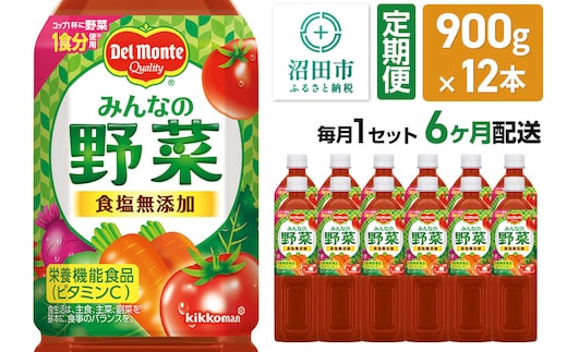《定期便6ヶ月》デルモンテ みんなの野菜 900g 12本セット 食塩無添加