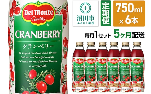 《定期便5ヶ月》デルモンテ クランベリー 750ml 瓶 6本セット