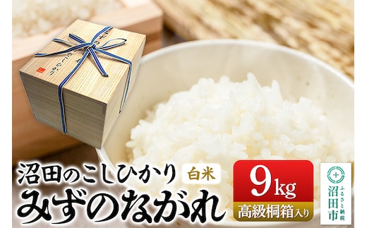 令和7年産《高級桐箱入り》沼田のこしひかり「みずのながれ」9kg×1箱 群馬県沼田市産 精米 白米 コシヒカリ