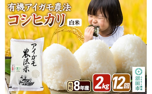 《令和8年産 新米予約》【白米】《定期便12回》有機アイガモ農法コシヒカリ 2kg×1袋 金井農園 [先行予約 新米 こしひかり コシヒカリ 白米 精米 お米 毎月 定期 12か月 12ヵ月 12カ月 12ケ月]