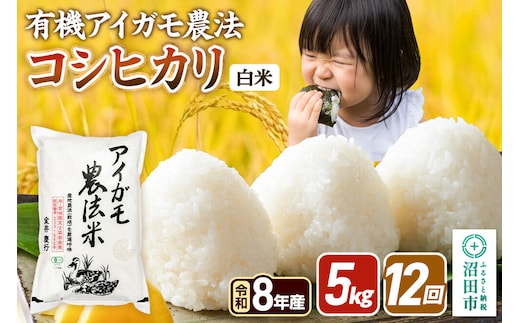 《令和8年産 新米予約》【白米】《定期便12回》有機アイガモ農法コシヒカリ 5kg×1袋 金井農園 [先行予約 新米 こしひかり コシヒカリ 白米 精米 お米 毎月 定期 12か月 12ヵ月 12カ月 12ケ月]