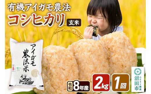《令和8年産 新米予約》【玄米】有機アイガモ農法コシヒカリ 2kg×1袋 金井農園 [こしひかり コシヒカリ 玄米 お米 1回だけ 1回のみ]