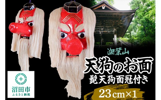 迦葉山 髭天狗面冠付き 23cm 群馬県ふるさと伝統工芸 天狗のお面