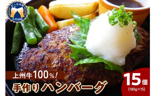 牛肉 ハンバーグ （180g×15個）手こね 上州牛100％！群馬県 千代田町