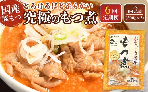 【定期便６カ月】国産豚もつ使用！とろけるほど柔らかい究極のもつ煮 500g×2袋