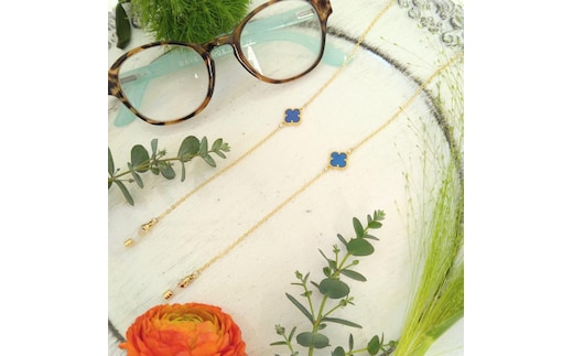 四つ葉のメガネチェーン＊天然石＊クローバー＊フラワーモチーフ＊シルバー925＊14金ゴールドフィルド＊アレルギー対応