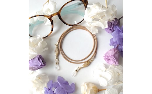 〈紐タイプ〉グラスコード メガネチェーン メガネストラップ チェコビーズ 軽量【ベージュ系】