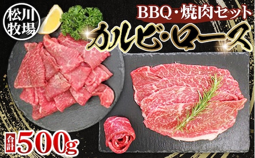 松川牧場のこだわり牛肉 BBQ・焼肉セット 500g ロース部位から1パック カルビ部位から1パックお届け 松川牧場 No.031
