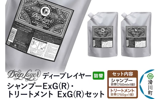 DeepLayer ディープレイヤー シャンプー ExG (R) 750mL×1個・トリートメント ExG (R) 750g×1個 【詰替】 セット [まとまり パサつき なめらか 手触り スルスル髪 ふんわり 細毛 軟毛 ダメージ毛 ブリーチ毛 リンス コンディショナー]