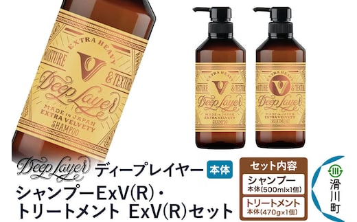 DeepLayer ディープレイヤー シャンプーExV (R) 500mL×1個・トリートメント ExV 470g×1個 セット [まとまり パサつき なめらか 手触り スルスル髪 ふんわり 細毛 軟毛 ダメージ毛 ブリーチ毛 リンス コンディショナー]