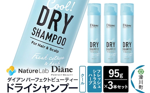 Diane ダイアン パーフェクトビューティー ドライシャンプー クール フレッシュシトラス＆ハーブの香り 95g×3個セット [Diane ダイアン ドライシャンプー 水のいらないシャンプー スプレー 女性 洗い立て 頭皮スッキリ ボリューム感 リフレッシュ ニオイを抑え スタイリング フレグランス]