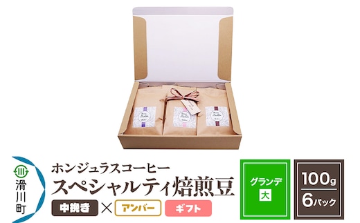 コーヒー豆 自家焙煎 ホンジュラス スペシャルティコーヒー ギフトセット【グランデ】焙煎豆100g×6パック 中挽き【アンバー】