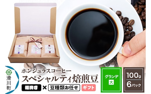 コーヒー豆 自家焙煎 ホンジュラス スペシャルティコーヒー ギフトセット【グランデ】焙煎豆100g×6パック 粗挽き【豆種類お任せ】