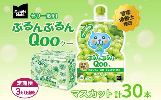 定期便 3ヵ月 ゼリー ミニッツメイド ぷるんぷるん Qoo マスカット 125g 30本入 コカ・コーラ クー パウチ飲料 ゼリー飲料 おやつ 子ども ヘルシー ダイエット 低カロリー 備蓄 防災 非常食 埼玉県 嵐山町 ドリンク カルシウム ビタミンD 鉄分 