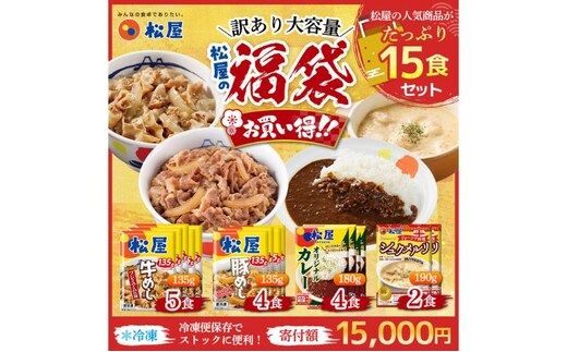 訳あり 松屋厳選！人気4種贅沢食べ比べセット（計15食・大容量）