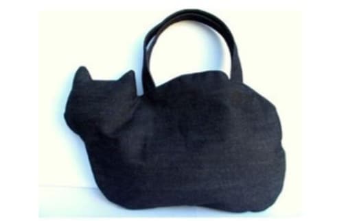 オリジナルネコ型トートバッグ デニム ファッション かばん ふわふわ エコファー ネコ好き ネコグッズ ネコの形 ネコの形のバック 手持ちバック デニム生地 