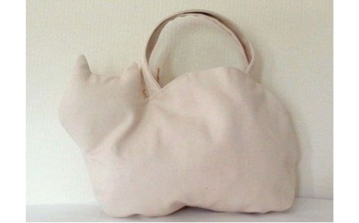 ネコ型帆布トートバッグ 白猫 ファッション かばん 国産 生地 厚手 ポケット 
