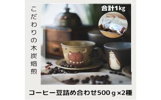 木炭焙煎珈琲豆 500g×2種セット 1ｋg コーヒー豆 コーヒー粉 豆