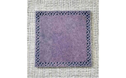 ガラス製 コースター 青と紫 被せガラス サンドブラスト レース模様 