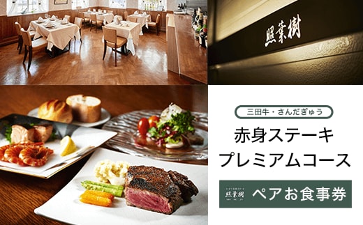KBP003 かずさ炭焼ステーキ【照葉樹】 《三田牛・さんだぎゅう》赤身ステーキ プレミアムコース ペアお食事券 ステーキ 食事券 コース 料理 国産 千葉県 木更津市 送料無料