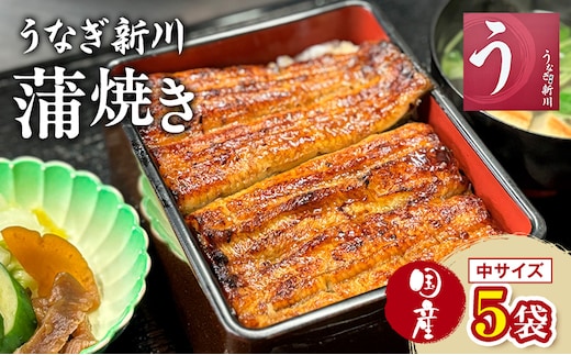 うなぎ新川 蒲焼き（国産中サイズ）5袋入り 鰻 うなぎ蒲焼 蒲焼 国産 国産うなぎ 三河一色産 タレ付き うな重 冷凍 成田市 千葉県