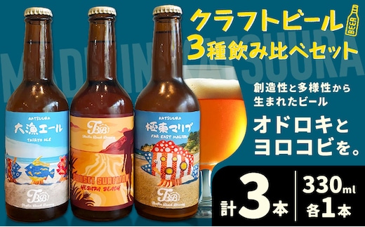 クラフトビール 3種 飲み比べセット 瓶330ml 3本 千葉県 勝浦市 にある 醸造所より 直送 MAXIMUS.WORK 株式会社《30日以内に出荷予定(土日祝除く)》千葉県 勝浦市 クラフトビール ビール 飲み比べ【配送不可地域：離島】---kastuura_tbb_3---