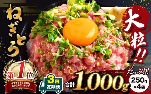 【定期便3回】大人気！ねぎとろ（ 250g × 4袋 ）合計 1000g 清幸丸水産 | ネギトロ とろ 鮪 海鮮 魚介 魚 人気 小分け 人気 定番 ご飯 オススメ | 千葉県 君津市