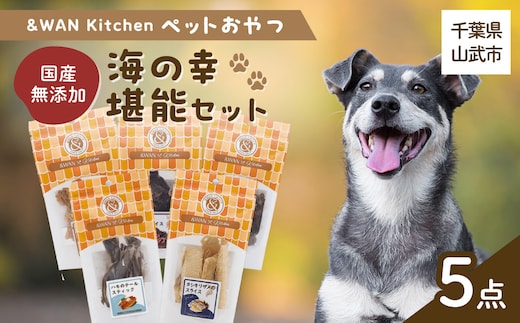 &WAN Kitchenペットおやつセット（海の幸堪能セット）（サメスライス/鮭まるごとビッツ/まぐろスティック/ハモしっぽ/エイまるごとチップ）SMU019