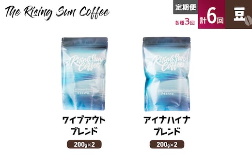 豆ワイプアウトブレンド 200g×2 or アイナハイナブレンド 200g×2交互 定期便各3回 合計6回 コーヒー 珈琲 オリジナル 飲み比べ SUNNY 坂口憲二 九十九里町 千葉県