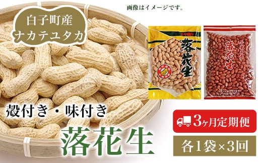 【定期便】＜先行予約＞落花生 殻付き・味付き 各1袋×3回 ふるさと納税 落花生 ピーナッツ 殻付き 味付き おやつ 手土産 千葉県 白子町 SHJ006