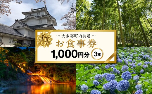 大多喜町内共通お食事券1000円分×３枚 W01207