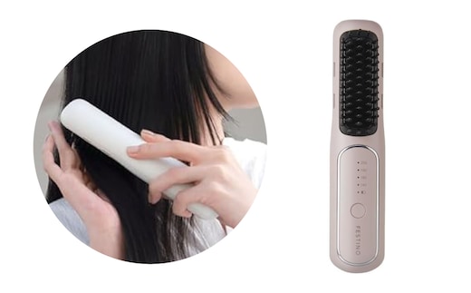 <フェスティノ>充電式スタイリングヒーターブラシ サンドベージュ SMHB-049-SB 【223011】