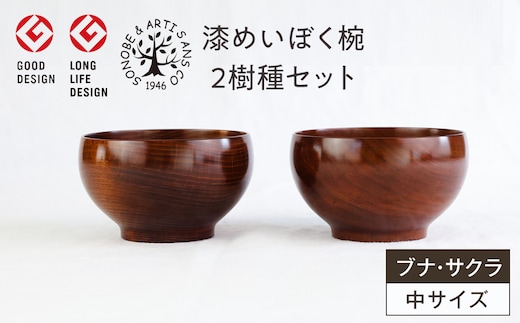 【期間限定！試供品木製スプーン付き！】漆めいぼく椀 中 ２樹種セット(ブナ・サクラ)【めいぼく椀11.5φ×6.8cm 手作り ふき漆塗り 国産天然木 おしゃれ プレゼント 記念 お祝い お椀 漆 2客セット ペア 夫婦 神奈川県 小田原市 】