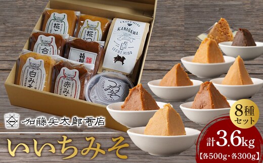 いいちみそ8種セット(計3.6kg)【みそ 味噌 ミソ 白みそ 糀こし 糀つぶ 赤みそ 合わせ 箱根路 つづくみそ贈答品 贈り物 詰合せセット 神奈川県 小田原市 】