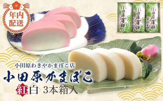 【12月下旬お届け商品】小田原かまぼこ 紅白3本箱入【惣菜 かまぼこ かまぼこ白 かまぼこ赤 選ばれる小田原土産 手作り 厳選した白身魚グチ 伝統 伝統製法 職人の技 創業140年の味 神奈川県 小田原市 】
