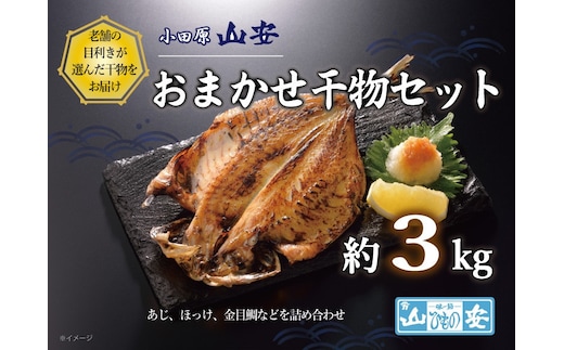 【 小田原 山安 】 おまかせ干物セット 約3kg 【 縞ほっけ開き干し 金目鯛開き干し 真あじ開き干し 赤魚開き干し さば半身干し かます開き干し 干物 大容量 詰合せ 神奈川県 小田原市 】