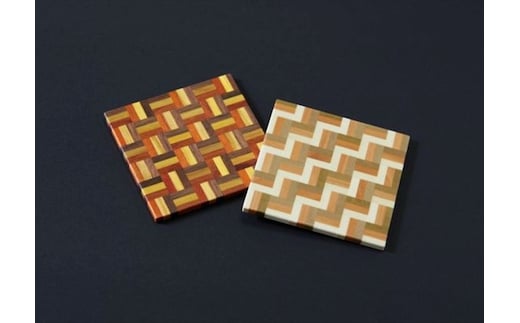 【箱根寄木細工 無垢四角コースター2枚セット 3積層】【 コースター 神奈川県 小田原市 】