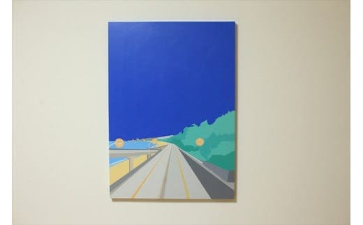 原画【帰り道】オリジナル風景画 キャンバス ペインティング 小田原出身在住イラストレーターの作品 心象風景 子供の頃見た風景 海 空 山