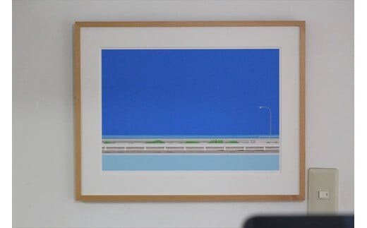 【バスを待ちながら】小説付き 直筆サイン入り 額付きジークレープリント 小田原にある景色 心象風景 片田舎の風景 子供の頃に見た風景 海 空 山