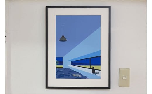 【私の好きな人、夜】小説付き 直筆サイン入り 額付きジークレープリント 小田原にある景色 心象風景 片田舎の風景 子供の頃に見た風景 海 空 山